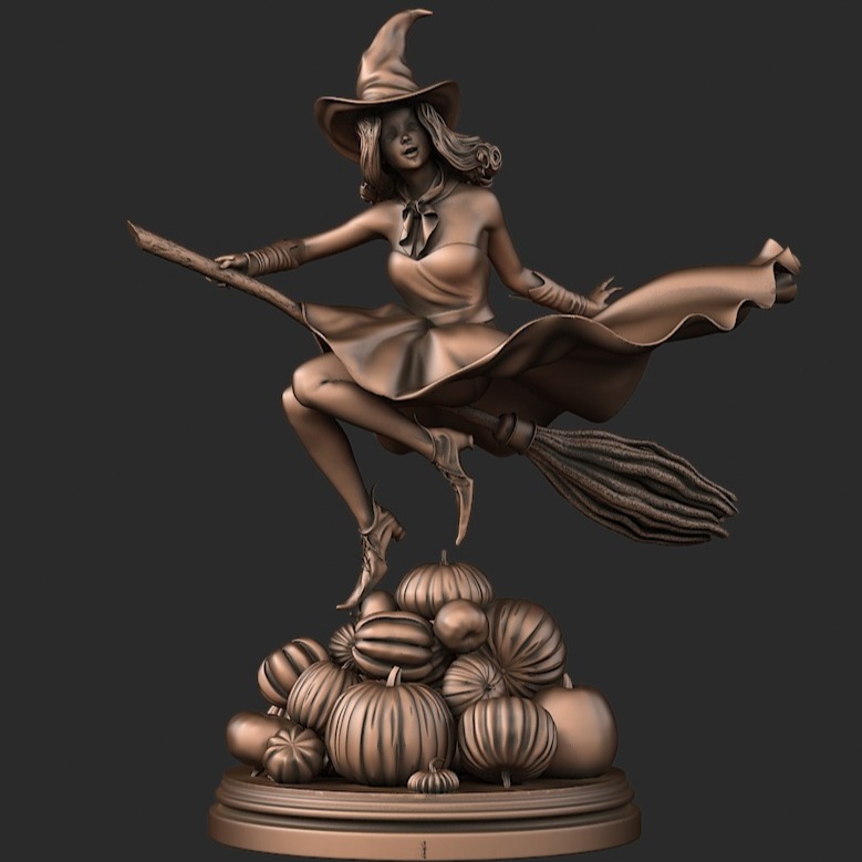 西方雕塑模型 万圣节 小巫女 巫师