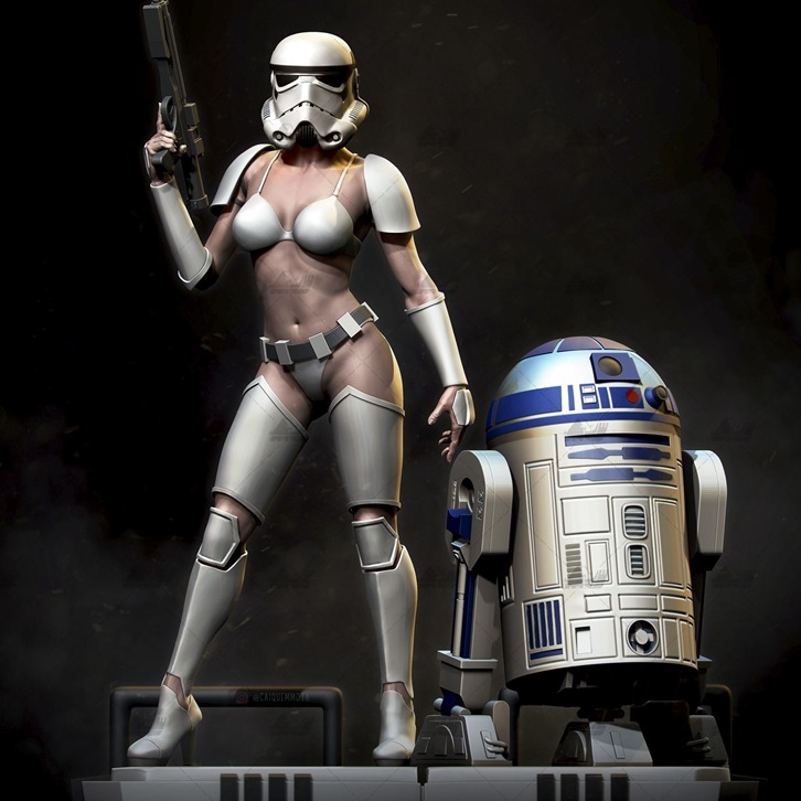 女突击队员和R2[星际]3D打印模型