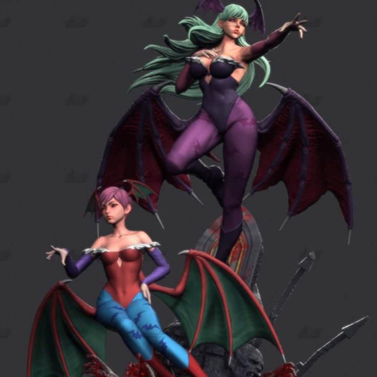 魅魔莫莉卡和莉莉丝[恶魔战士]3D打印模型数据stl人物手办