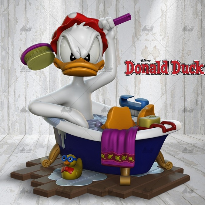 唐老鸭洗澡澡 3D打印模型stl数据文件白胚人物手办