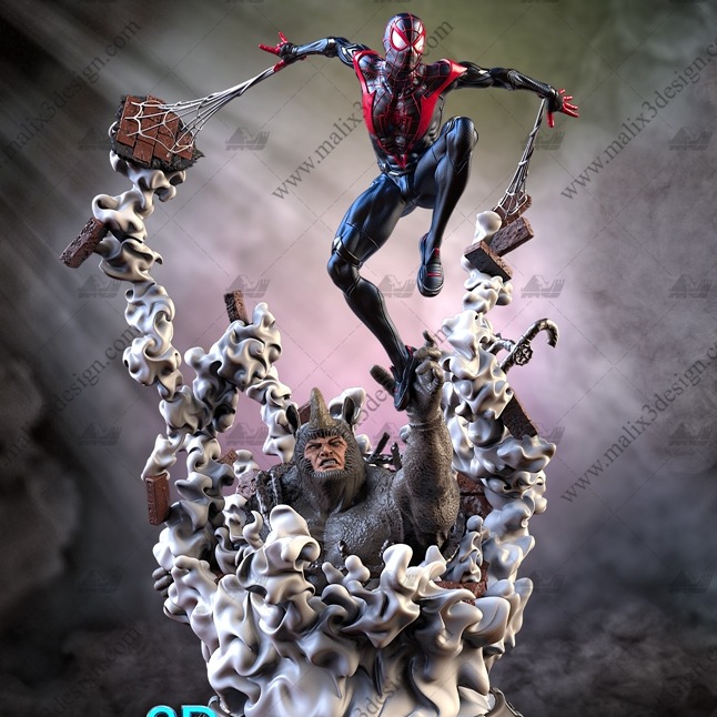 蜘蛛侠+犀牛3D打印模型stl数据文件白胚人物手办