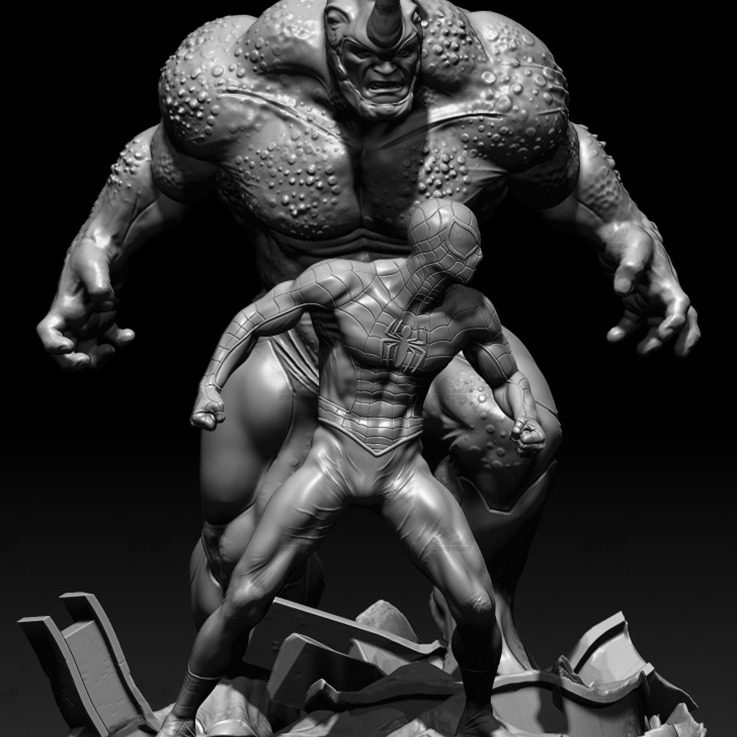 犀牛人+蜘蛛侠[文件白胚]3D打印模型数据stl人物手办