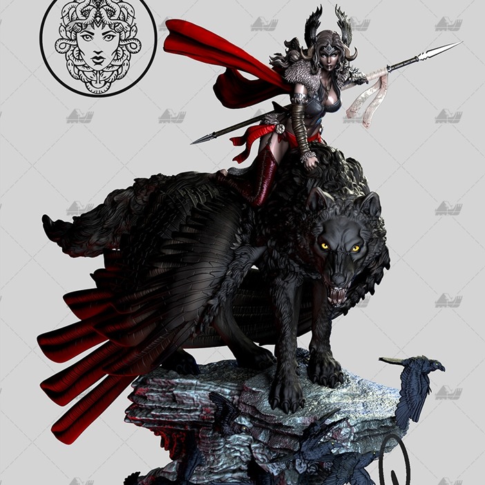 恶狼女战神 3D打印模型stl数据文件白胚人物手办