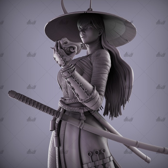 日本幕府女武士3D打印模型stl数据文件白胚人物手办