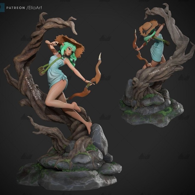 [妖精弓手]3D打印模型stl人物手办