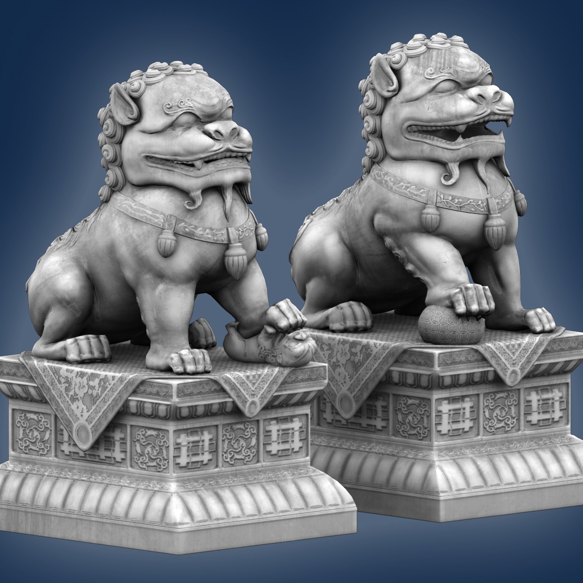 石狮 对狮 3D打印模型